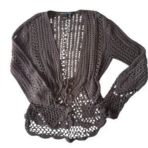 Vintage Jenne Mag Crochet Knit Long Sleeve Cardigan Sweater Beach Boho Y2K 90s M